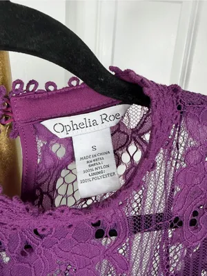 Ophelia Roe Purple Floral Lace Bell Sleeve Blouse Size S NWOT thumbnail 9