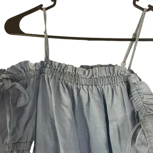 Iris Women's Size‎ Large Cottage Coquette Top Smocked Milk Maid Chambray thumbnail 2