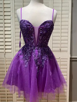 Stacees sparkly glitter A-Line short homecoming dress corset top ballerina thumbnail 3