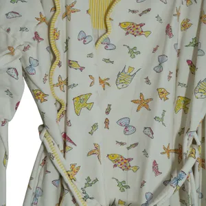 Vintage Prima Donna Cotton Robe Small Fish Starfish Print Yellow Trim Beach 90s thumbnail 4