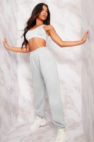 Pretty Little Thing New Grey Basic Cuffed‎ Hem Sweatpants thumbnail 1