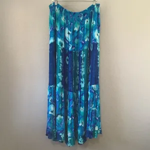 Vintage Blue Mermaidcore Floral Patchwork Bohemian Hippie Festival Maxi Skirt XL thumbnail 4