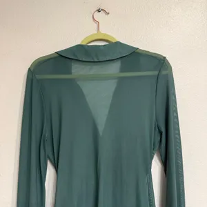 Free People Teal Sheer Mesh Ruched Button Front Long Sleeve Top Sz M thumbnail 8