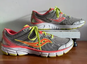 Saucony Womens Running Shoes Grey Coral Neon Yellow Mesh Sneakers 15168-1 Size 9 thumbnail 1