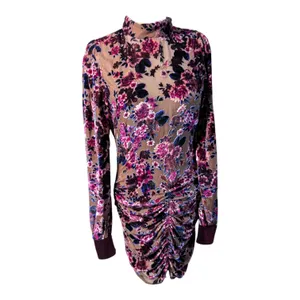 Ronny Kobo Georgina Burgundy Burnout Floral Velvet Long Sleeve Mini Dress Sz M thumbnail 3