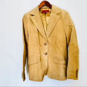 NWOT Max USA 100% genuine Leather Studded Blazer Medium Tan thumbnail 3