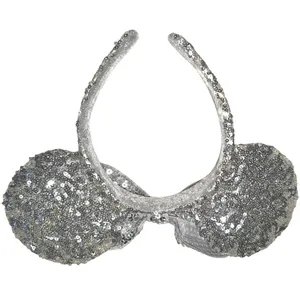 Walt Disney world Parks Exclusive Minnie Ear Headband Silver Sequin sparkly Bow thumbnail 2
