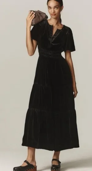 Anthropologie Somerset Maxi Dress Black Crushed Velvet Women’s Small thumbnail 1