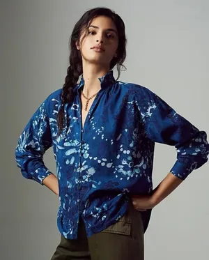 Pilcro Anthropologie Blue Floral Boho Button Down Blouse Cotton Women's size XS thumbnail 1