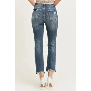 Risen Jeans Dark Wash Distressed Wide Leg Raw Hem 9/29 #776 thumbnail 3