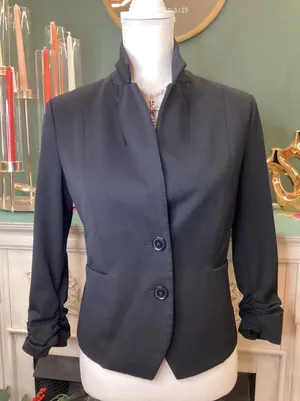 Express Black Ruched‎ Sleeve Blazer Jacket Women's Size 8 thumbnail 1