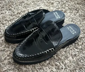 Donald Pliner Black Patent Leather Slip-On Loafers Mules Sz 8 1/2 thumbnail 1