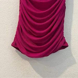 Privy Mesh Ruched Off The Shoulders Sweetheart‎ Mini Dress In Berry Size S thumbnail 6