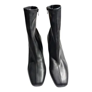Steve Madden Harli Black Stretch Leather Square Toe Sock Ankle Boots Sz 11 thumbnail 2