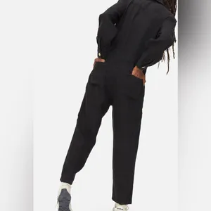 $248‎ Mate the Label 100% Organic Linen Black Long Sleeve Jumpsuit Small Natural thumbnail 3