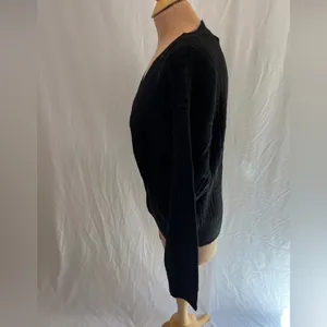 Active USA Women's Size Large Black‎ V-Neck Cardigan Sweater Cozy Basic Crop thumbnail 5