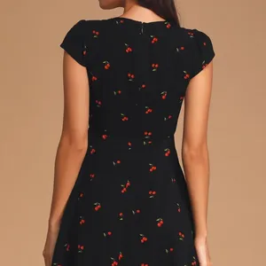 Lulus Mini Dress Women Medium Black Cherry Print Cherish‎ You Surplice Flutter thumbnail 2