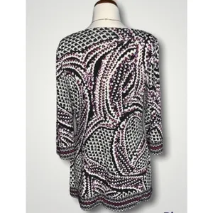 White House Black Market Purple & Black 3/4 Sleeve Drape Neck Stretchy Tunic M thumbnail 3