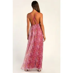 💕LULUS💕 Bloom Wildly Magenta Floral Organza Maxi Dress ~ Floral Print M NWT thumbnail 6