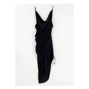 NEW Abercrombie & Fitch Satin Effect Ruched Midi Dress Women's‎ SP Black Party thumbnail 4