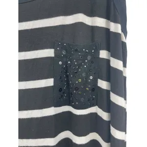 Karen By Karen Kane Black White Stripe Sleeveless Sequin Pocket Maxi Dress S thumbnail 3