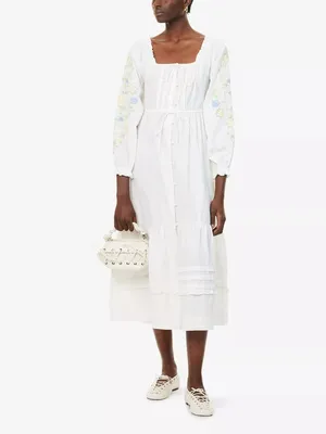 Damson Madder Junia Midi Dress in Embroidered 6 New Floral Cotton thumbnail 11