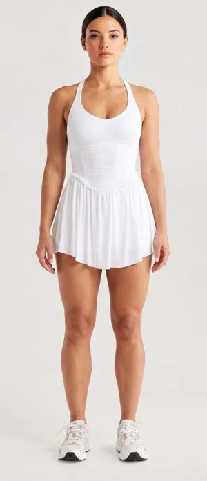 Free people Movement Smockin Hot Tennis Dress White Smocked Athletic NWOT large thumbnail 1
