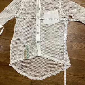 Pol open crochet Button down boho shacket Antique white. Size Medium thumbnail 14