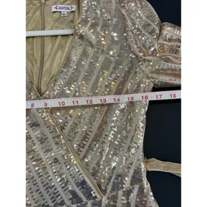 Nanette Lepore Sequin Wrap Dress Women Size 8 Gold Great Long Sleeve Velvet Belt thumbnail 7