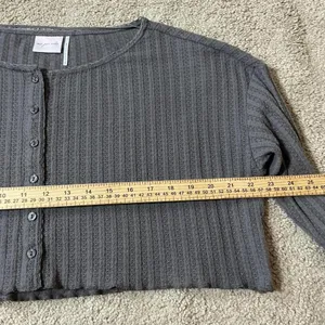 Out From Under Waffle Ribbed Cropped Cardigan Sweater Gray Long Sleeve‎ XS thumbnail 4