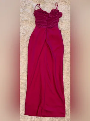 NWOT HOUSE OF CB Teia Satin Georgette Draped Corset Midi Dress Hot Pink XS thumbnail 7