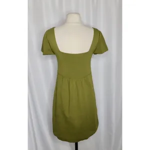 ZARA Squared Mini Babydoll Dress Puff Sleeves Solid Olive Green Knit Small thumbnail 9