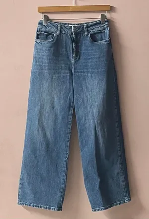 Zara Medium Wash Blue Straight Wide Leg Jeans Size 4 thumbnail 1