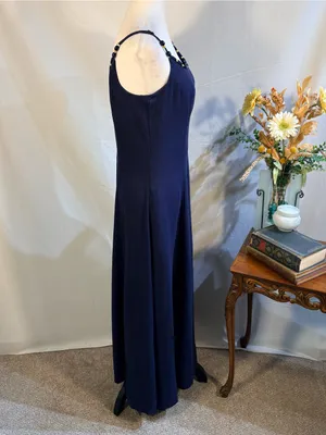 💥Calypso St. Barth Linen Blend Beaded Strap Navy Maxi Dress Sz S🧡 thumbnail 4