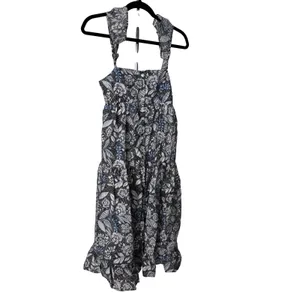 Summersalt Ruffle Oasis Dress Blue Black Floral Tiered Smocked Midi SM thumbnail 2