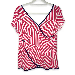 Soma Pink White Striped V-Neck Pajama Shirt Medium thumbnail 6