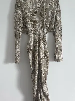 MABLE Animal Print Draped Maxi Shirt Dress Y2K Neutral Safari Size S thumbnail 5