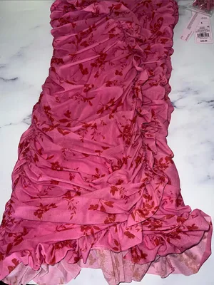 Wild Fable Pink Floral Ruffle Strapless Mini Dress thumbnail 6