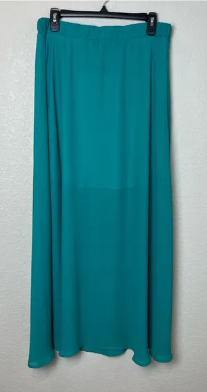 Bnwt! Alya Flowing Teal Maxi Chiffon Skirt with Elastic Waistband Size M thumbnail 1