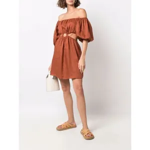 Revolve FAITHFULL THE BRAND‎ Almero Linen Dress Brown Plain Spice Party X-Small thumbnail 15