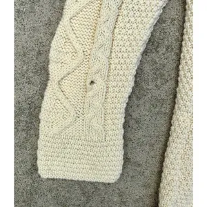 Womens Inis Crafts Size M Cottage Ireland Ivory Merino Wool Cardigan Sweater thumbnail 4