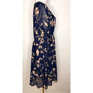 Simplee‎ NWT Navy Blush Floral Chiffon Dress Size Large Long Sleeve Boho thumbnail 4