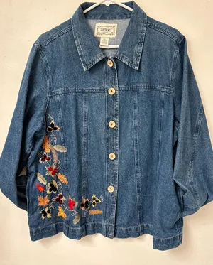 TANTRUMS Denim Embroidered Jacket 100% Cotton Size XXL. thumbnail 1