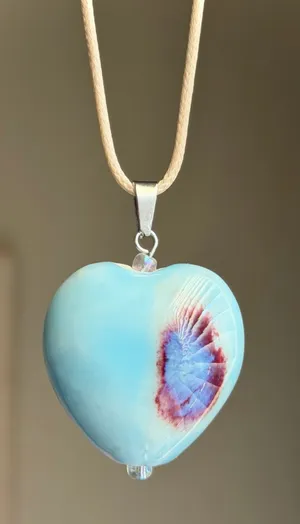 Handmade chunky large heart ceramic bead cute fairy boho whimsy necklace🩵 thumbnail 1