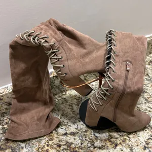 EGO Lace-Up Over-the-Knee Suede Boots in Brown size 4 great condition thumbnail 6