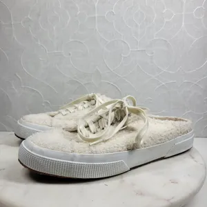 SuperGA Teddy Shearling Mule Sneakers US 9.5 Ivory Slip On Sherpa Boucle Cozy thumbnail 4