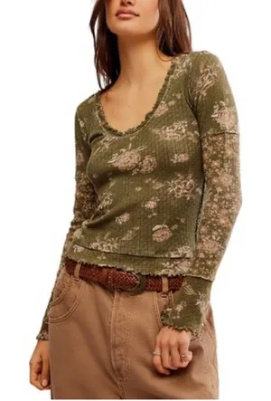 Free People Clover Printed Floral Thermal Top small‎ thumbnail 1