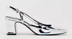 Zara silver metallic block heel slingback pumps thumbnail 1