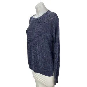 J.Crew Women's Navy Blue Linen Long Sleeve Knit Round Neck Sweater Top Size M thumbnail 2