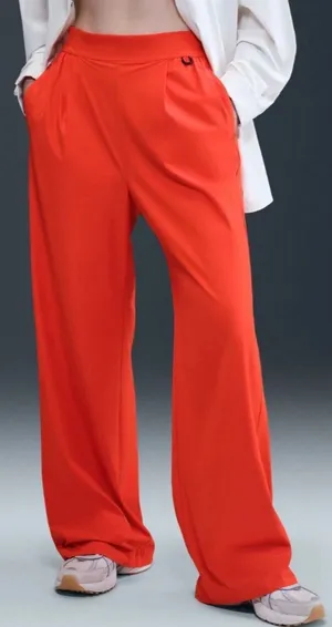Nike Dri-fit Pants High Waist Loose Wide Leg Ripstop Red Orange Travel Women XL thumbnail 1
